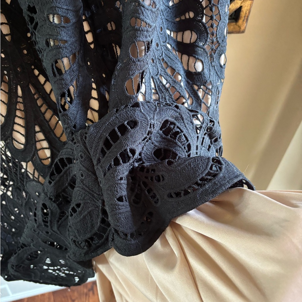 Bohme Black Tan Long Sleeve Mock Neck Cocktail Gown - Picture 10 of 11